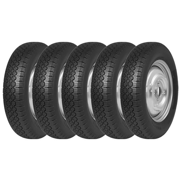 Set of 5 morris minor wheels with ca67 tyres silver centers