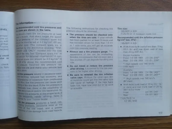 Click to enlarge Tyre Information page from a manual